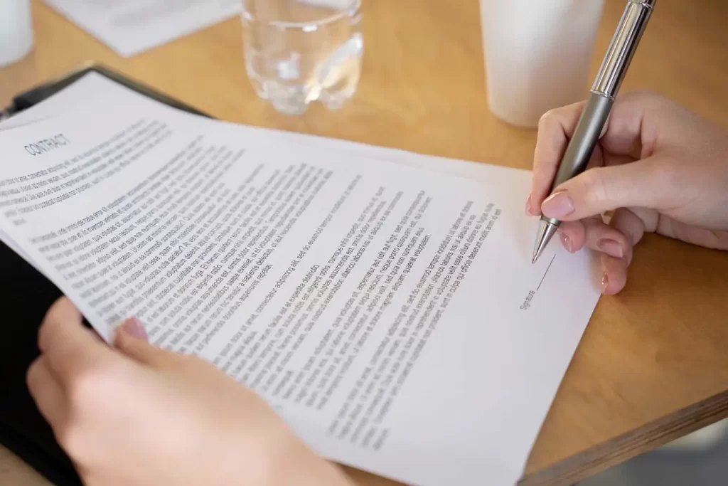 high-angle-woman-signing-document